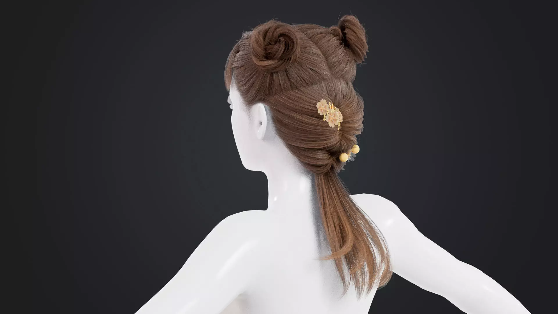 Realistic Female Hair Low-poly 3D model