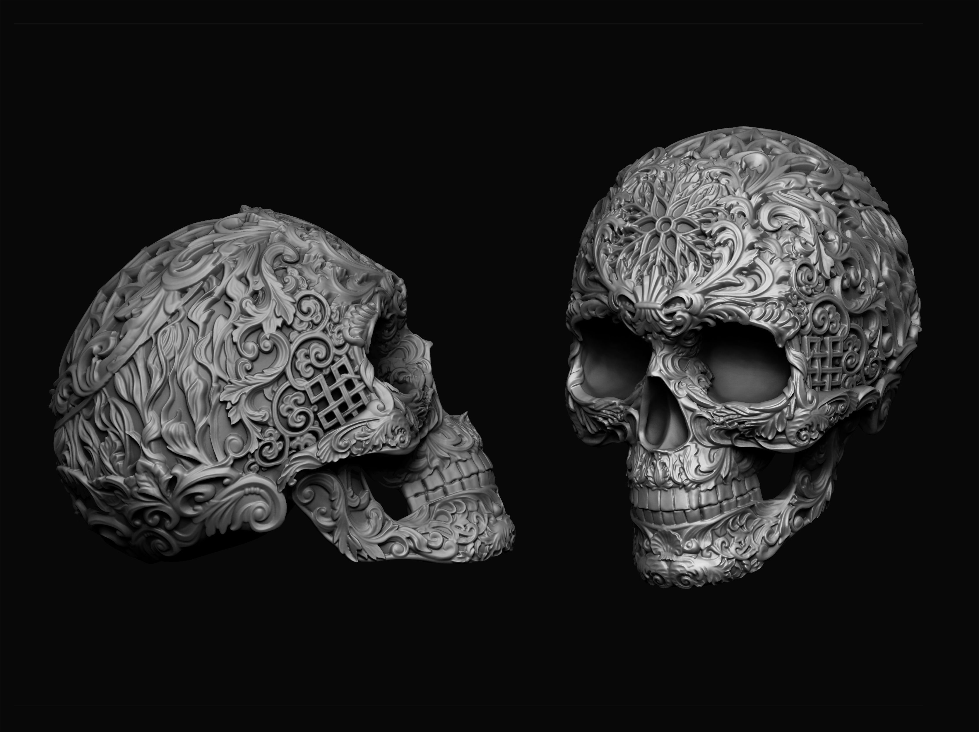 Skull ornamental 3D print model_1