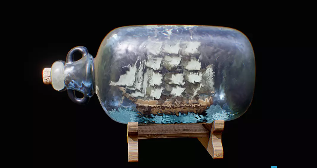Vintage Ship in Glass Bottle Detailed 3D Model 3D model
