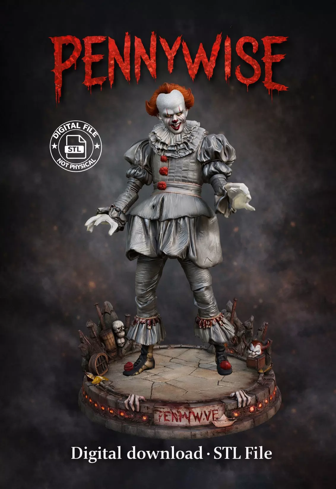 Pennywise Dark Fantasy Model - Both Seperated and Joined Base 3D print model