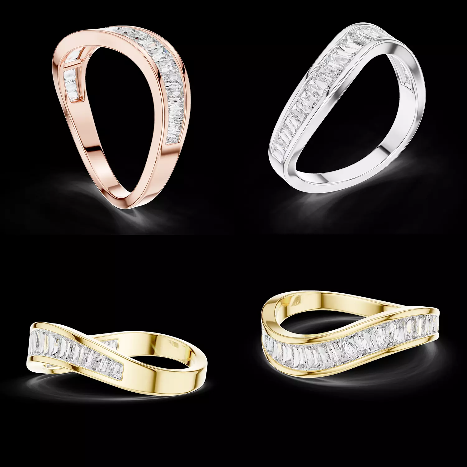 Baguette Diamond Wave Ring 3D Model STL Printable File 3D print model