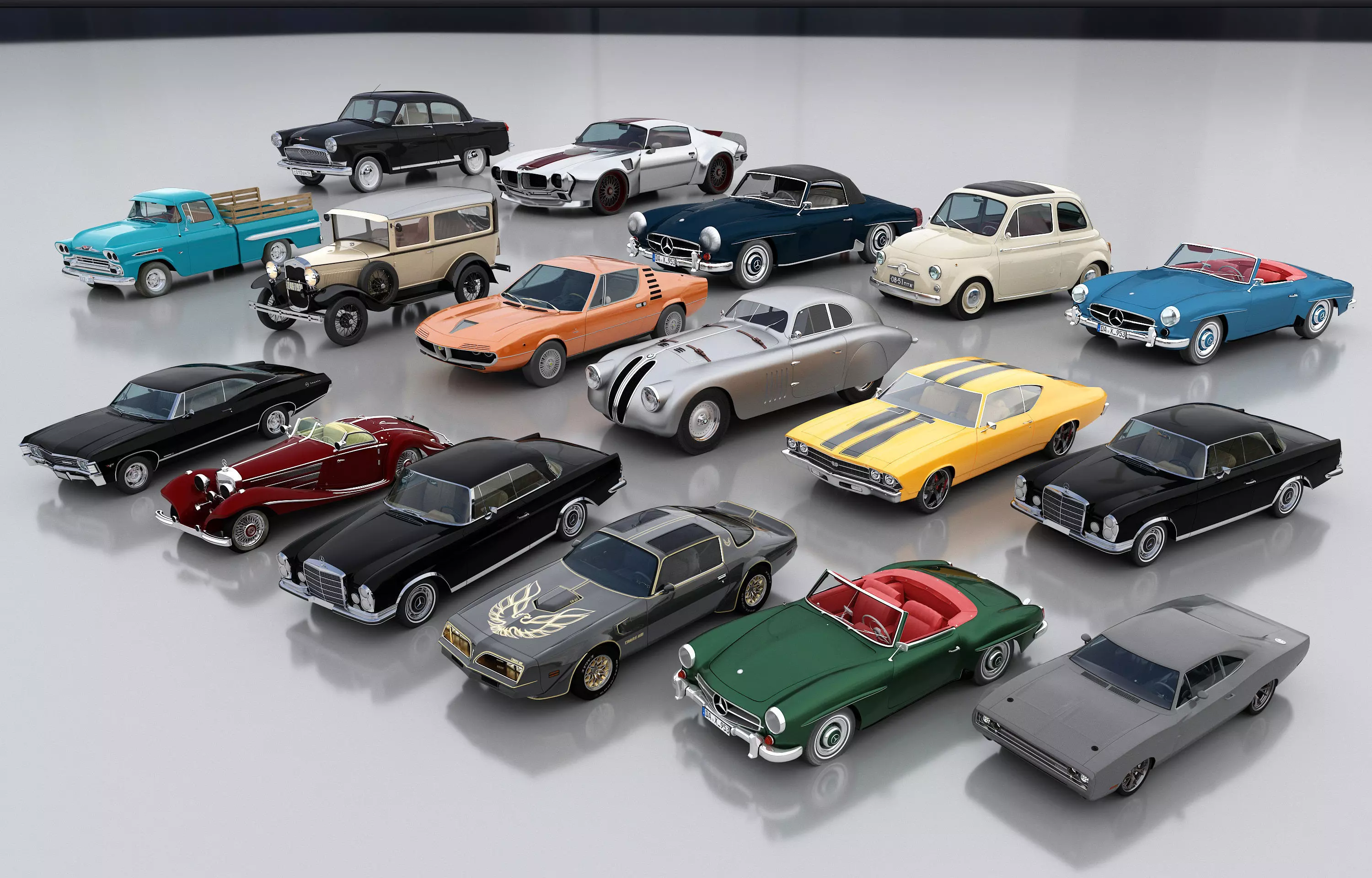 16 Classic Cars Pack 3D model