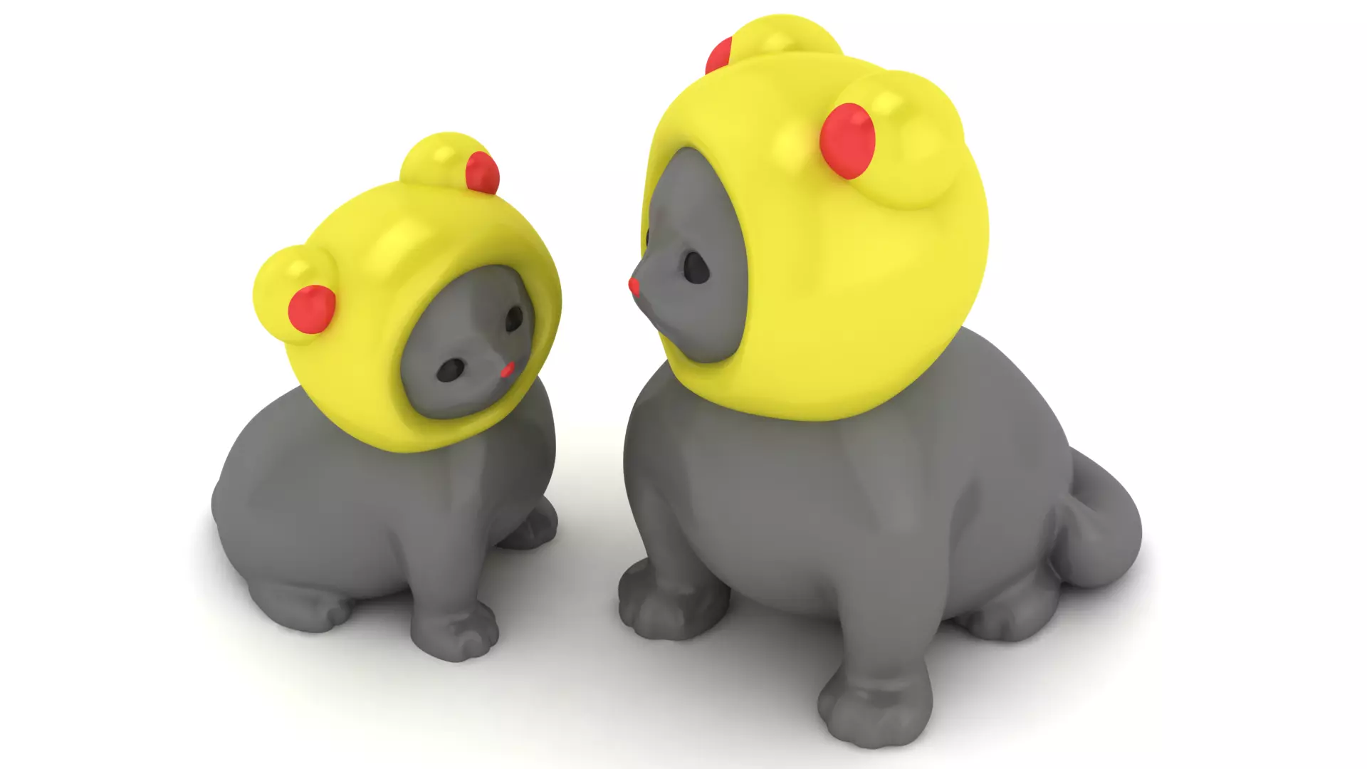 Cat in Bear Hood Duo 3D Model 3D print model