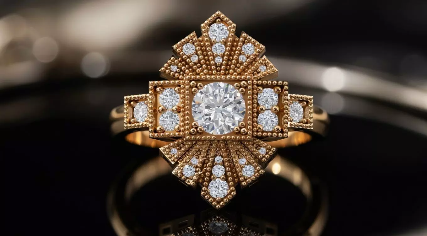 Intricate Ornate Women Ring Halo Vintage Style Women Rings 3D print model