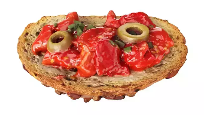 Bruschetta stuffed with chopped tomatoes olives and green onion Low-poly 3D model 2