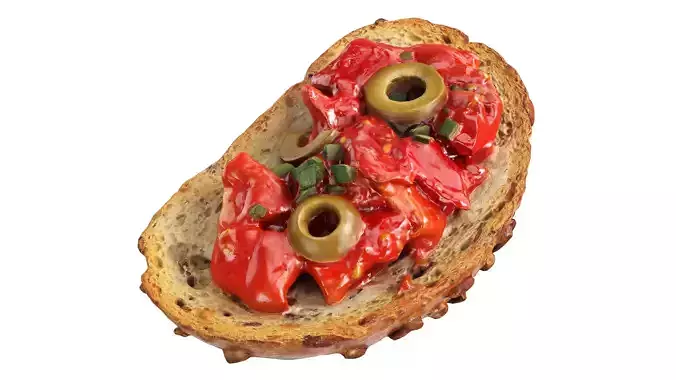 Bruschetta stuffed with chopped tomatoes olives and green onion Low-poly 3D model