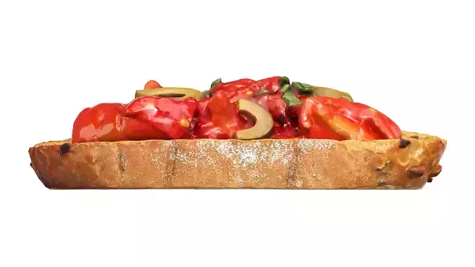 Bruschetta stuffed with chopped tomatoes olives and green onion Low-poly 3D model 6