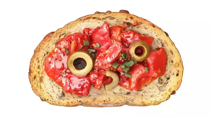 Bruschetta stuffed with chopped tomatoes olives and green onion Low-poly 3D model 7