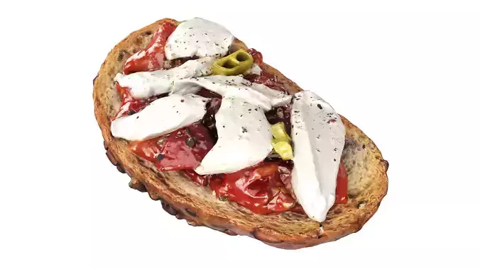 Bruschetta stuffed with chopped tomatoes and mozzarella cheese Low-poly 3D model 3