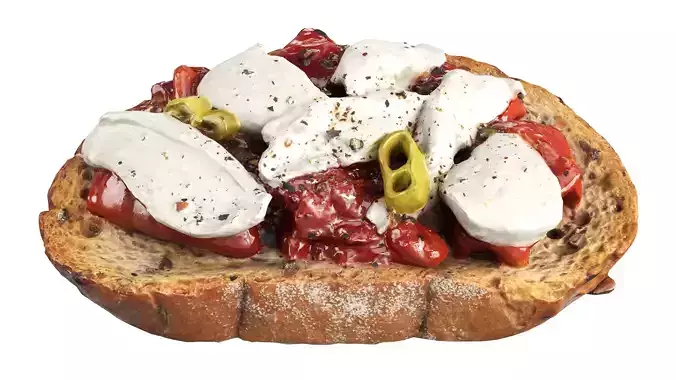 Bruschetta stuffed with chopped tomatoes and mozzarella cheese Low-poly 3D model 4