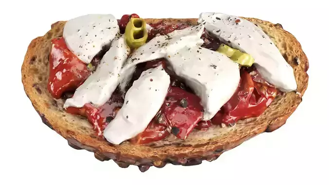 Bruschetta stuffed with chopped tomatoes and mozzarella cheese Low-poly 3D model 2
