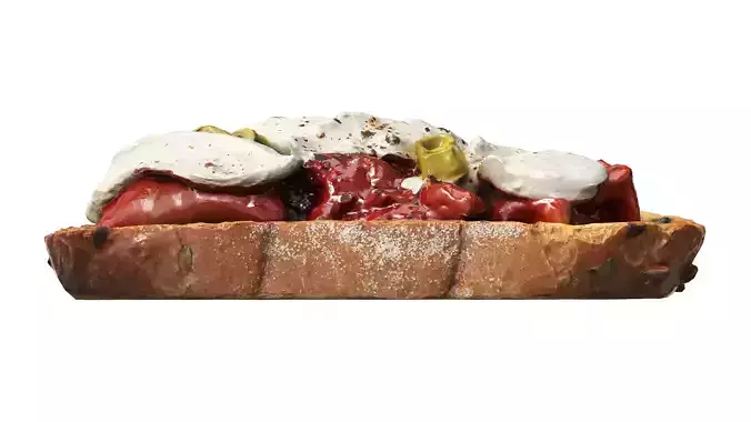 Bruschetta stuffed with chopped tomatoes and mozzarella cheese Low-poly 3D model 6