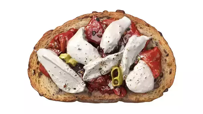 Bruschetta stuffed with chopped tomatoes and mozzarella cheese Low-poly 3D model 7