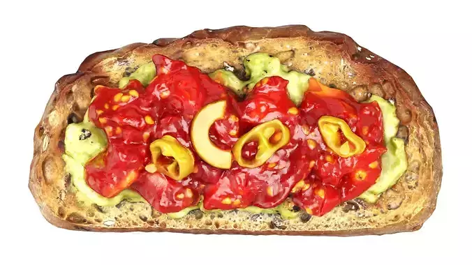 Bruschetta stuffed with avocado chopped tomatoes and pepper Low-poly 3D model 7