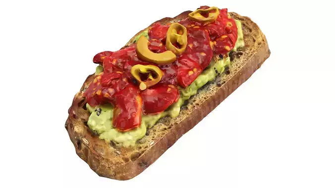 Bruschetta stuffed with avocado chopped tomatoes and pepper Low-poly 3D model