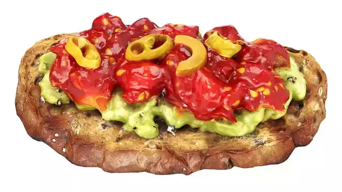 Bruschetta stuffed with avocado chopped tomatoes and pepper Low-poly 3D model 2