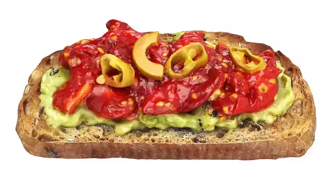 Bruschetta stuffed with avocado chopped tomatoes and pepper Low-poly 3D model 4