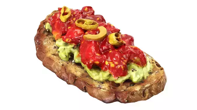 Bruschetta stuffed with avocado chopped tomatoes and pepper Low-poly 3D model 3