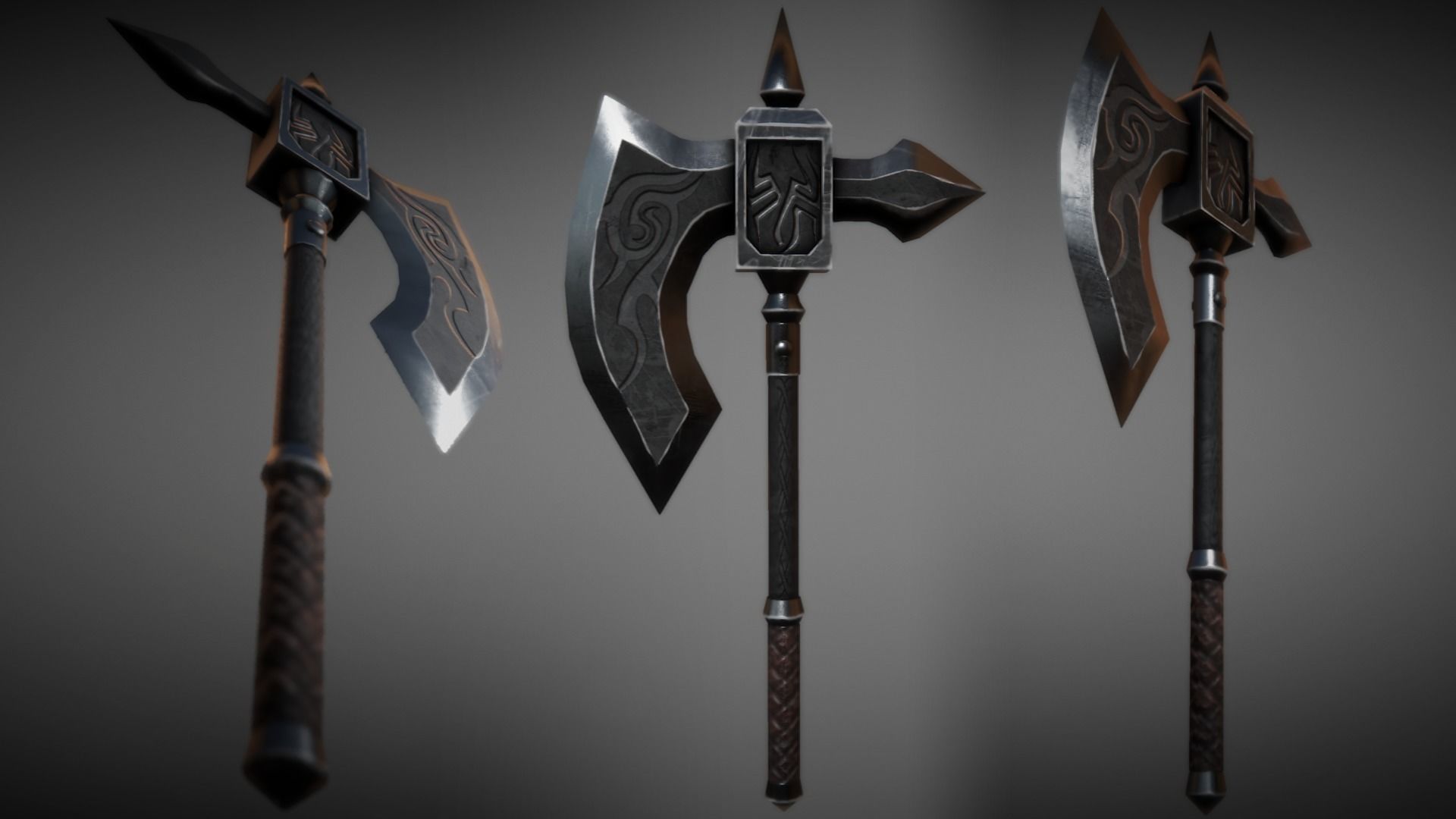 Metal Battle Axe 01 Low-poly 3D model_0