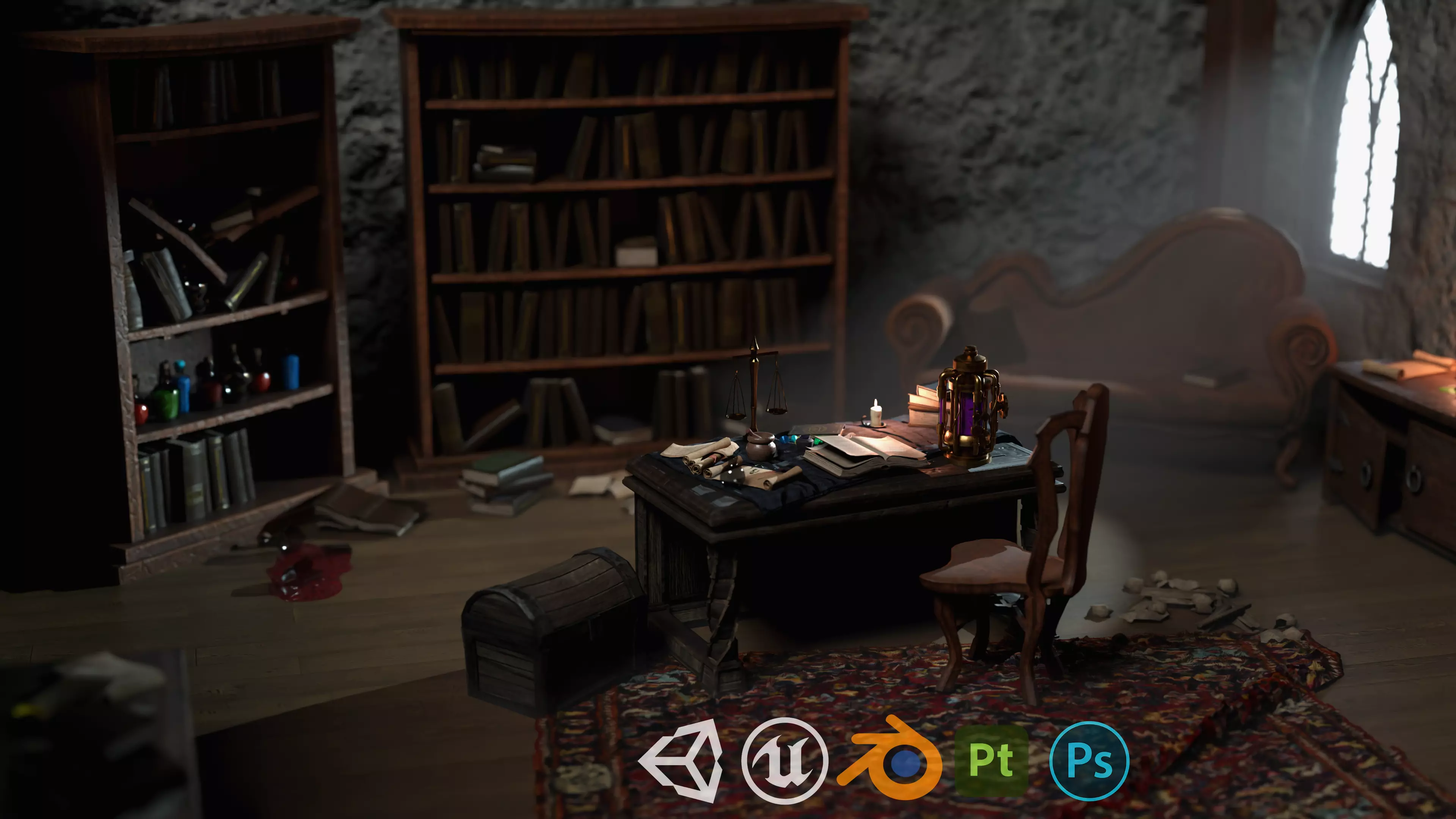 Arcane Study Modular Fantasy Prop Pack Low-poly 3D model