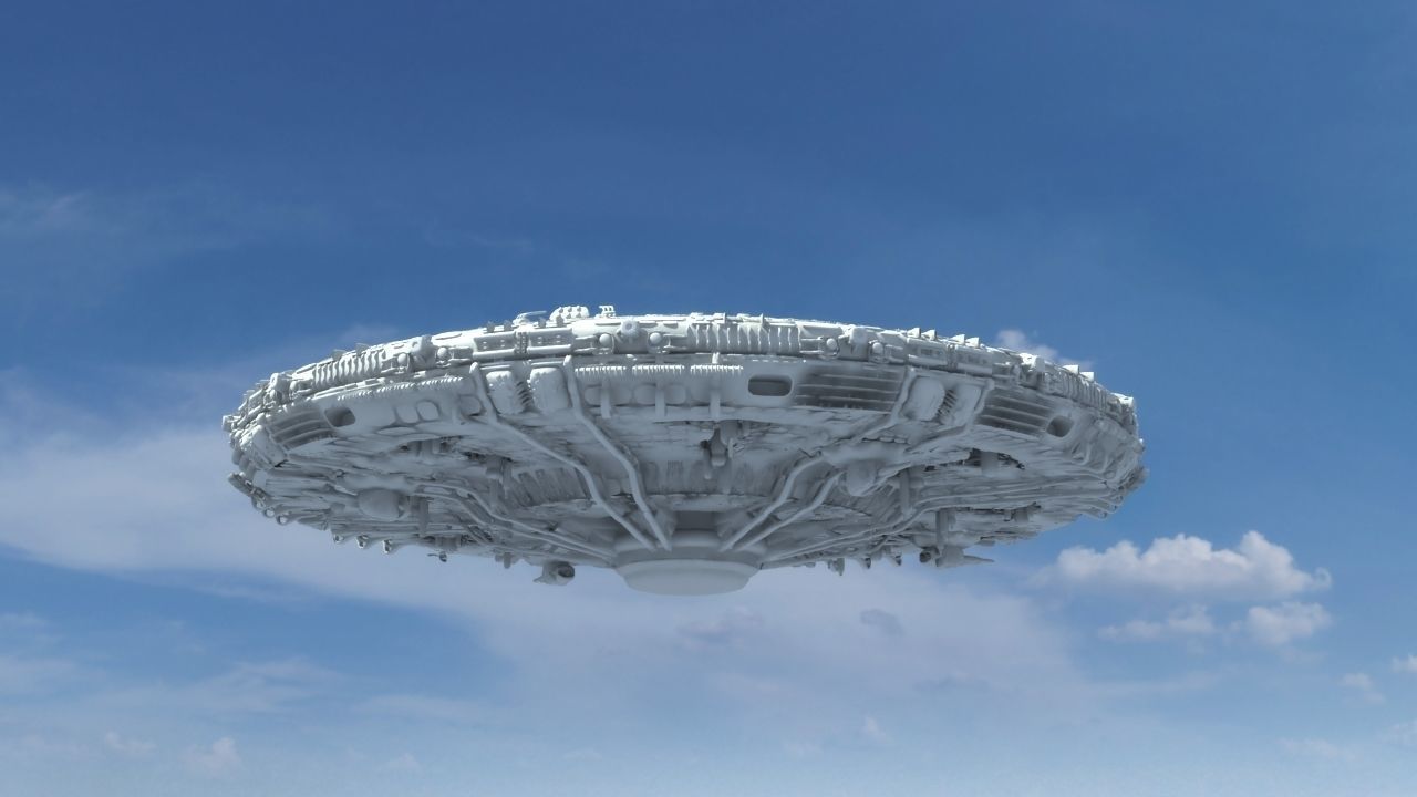 UFO Model spaceship flying in sky 3D model_1