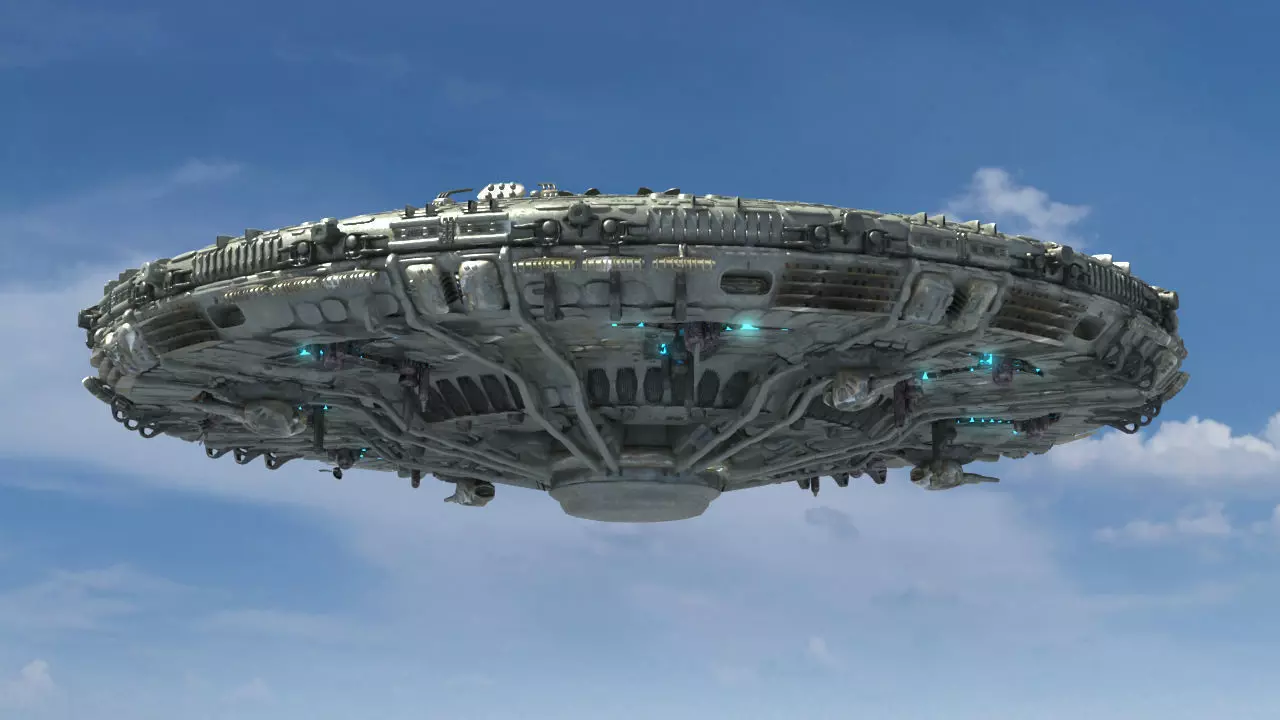 UFO Model spaceship flying in sky 3D model_0