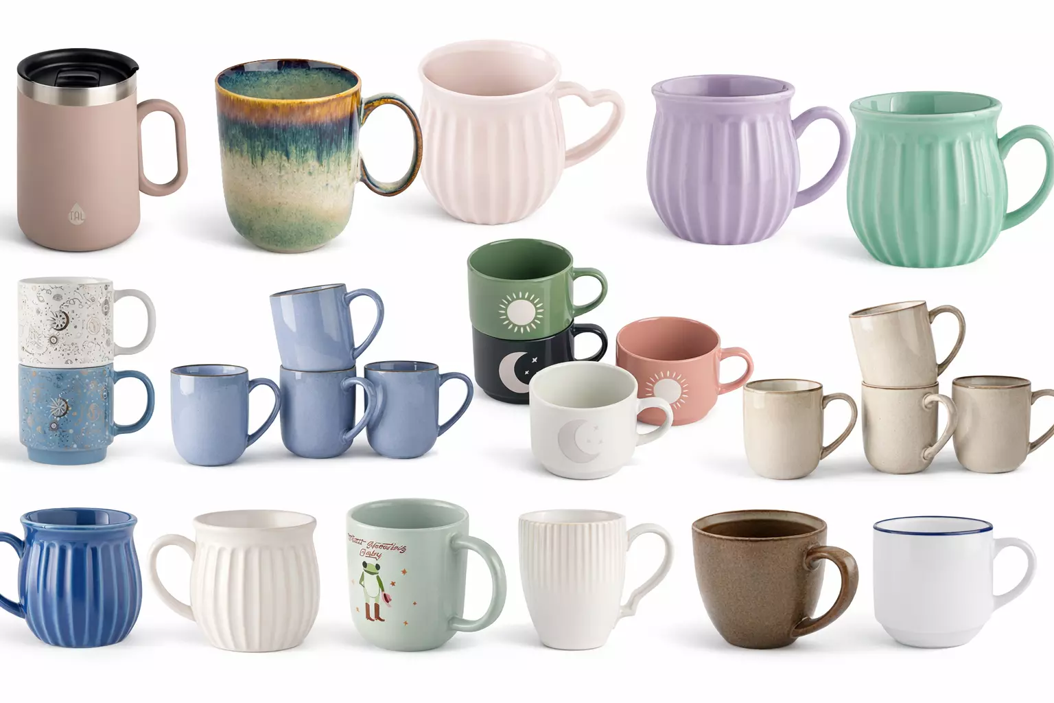 Ceramic Coffee Mug Collection 19 Realistic Cups Pack Low-poly 3D model