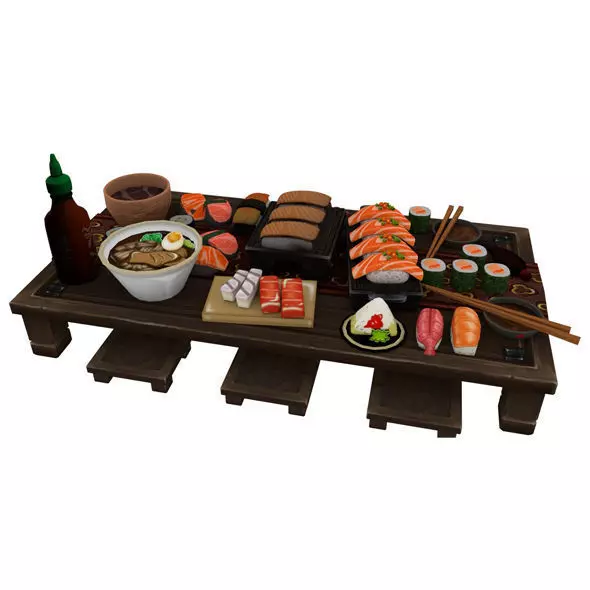 Japanese Sushi Table Traditional Sushi Meal Food Scene Low-poly 3D model