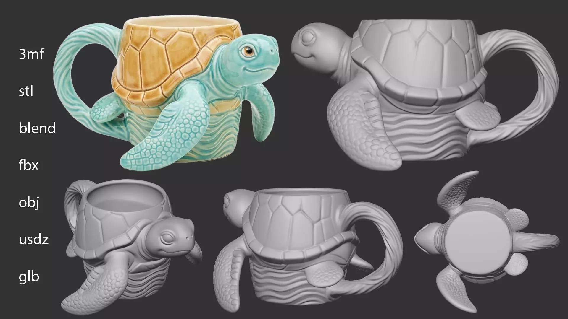 Sea Turtle Decorative Mug Planter Pencil Holder STL 3MF FBX 3D print model