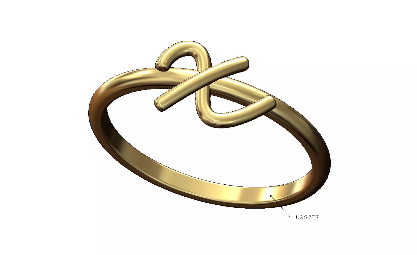 X letter initial 3d lowercase wire stacker ring US size 7 3D print model