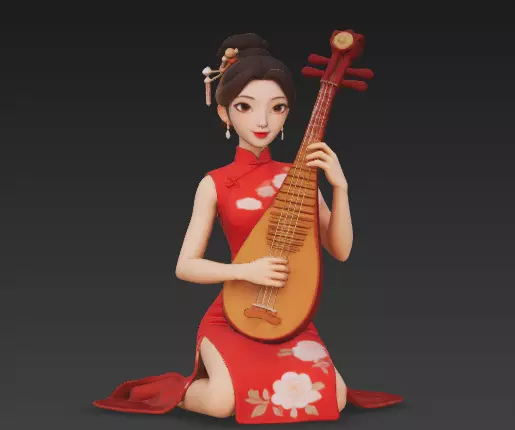 Playing the pipa woman - 3D model 3D model