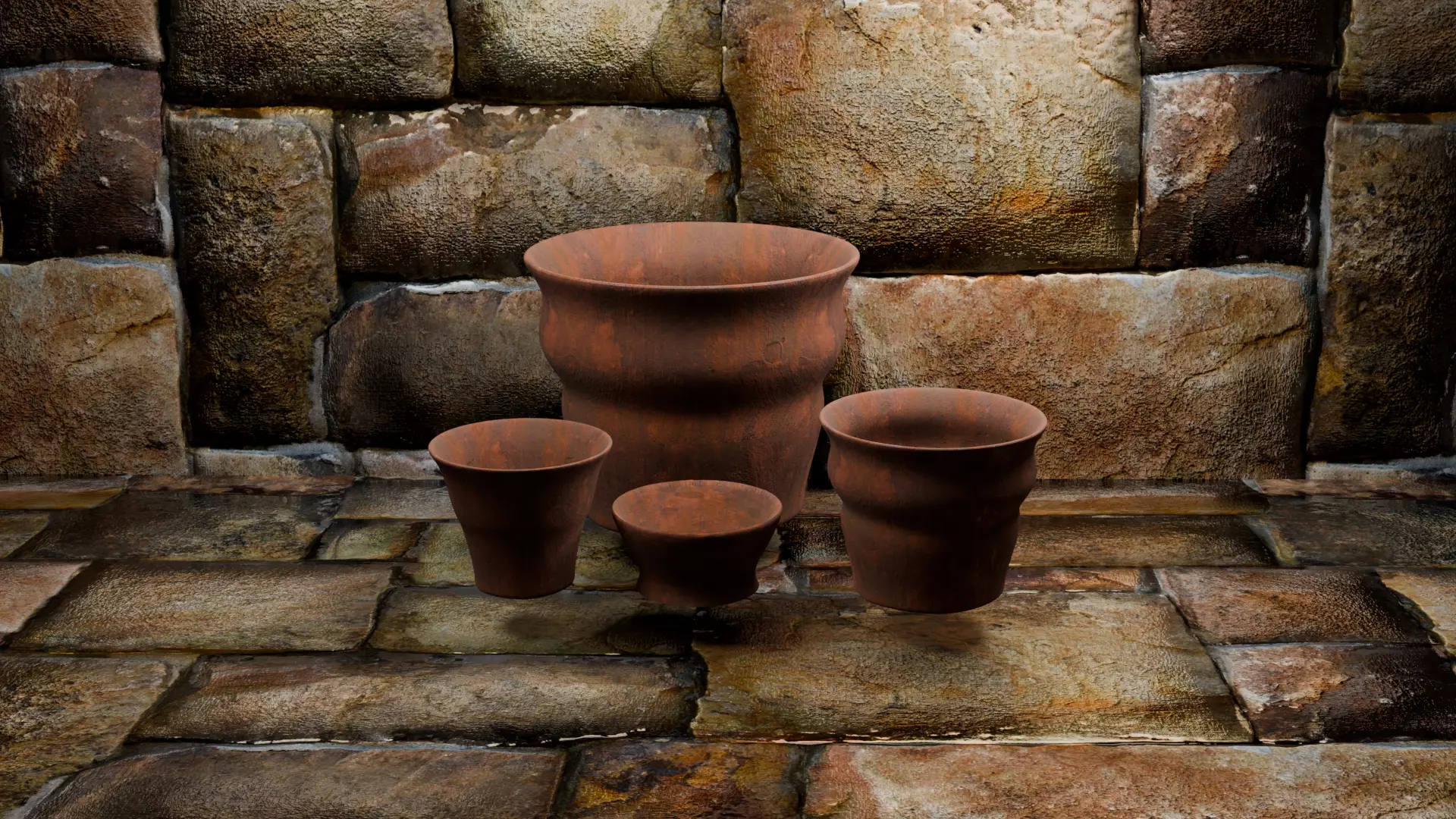Rustic Clay Pot Set Low-poly 3D model