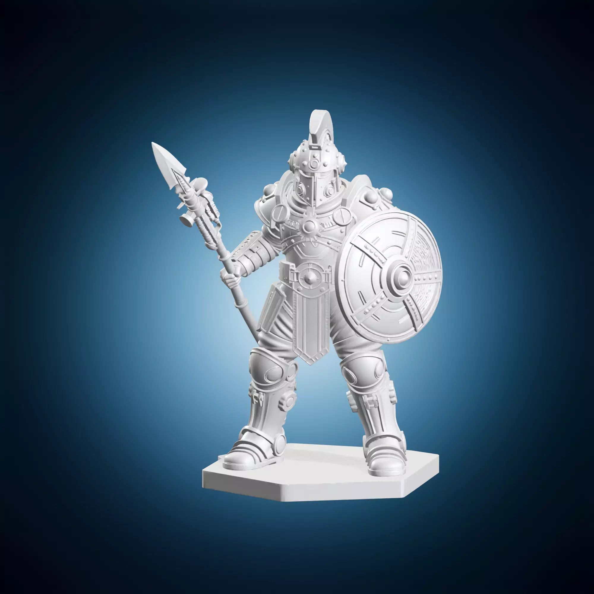 Steampunk Space Legion Heavy Mech Soldier with Spear and Shield 3D print model