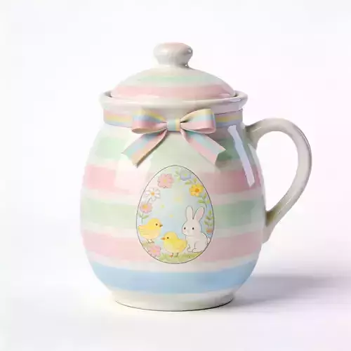 Pastel Striped Easter Ceramic Sugar Jar 3D Model