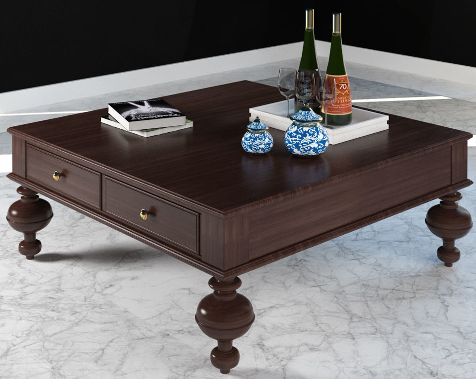 Table coffee with bottle of wine 3D model_4