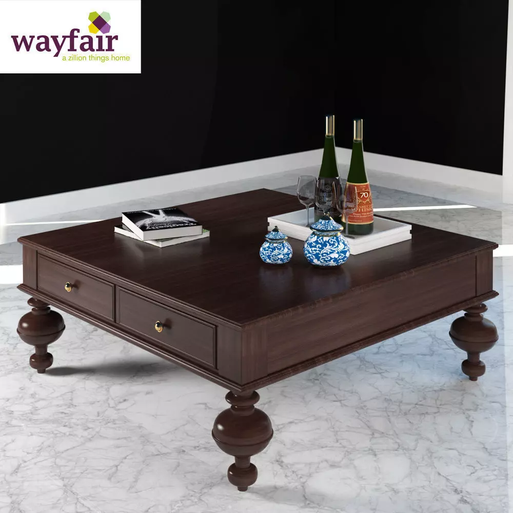 Table coffee with bottle of wine 3D model_0