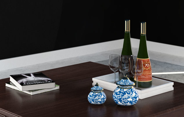 Table coffee with bottle of wine 3D model_1