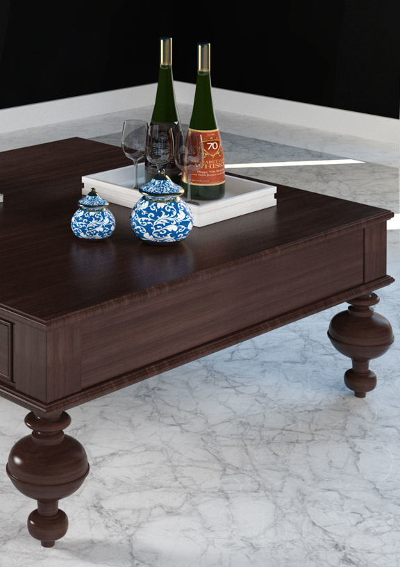 Table coffee with bottle of wine 3D model_3