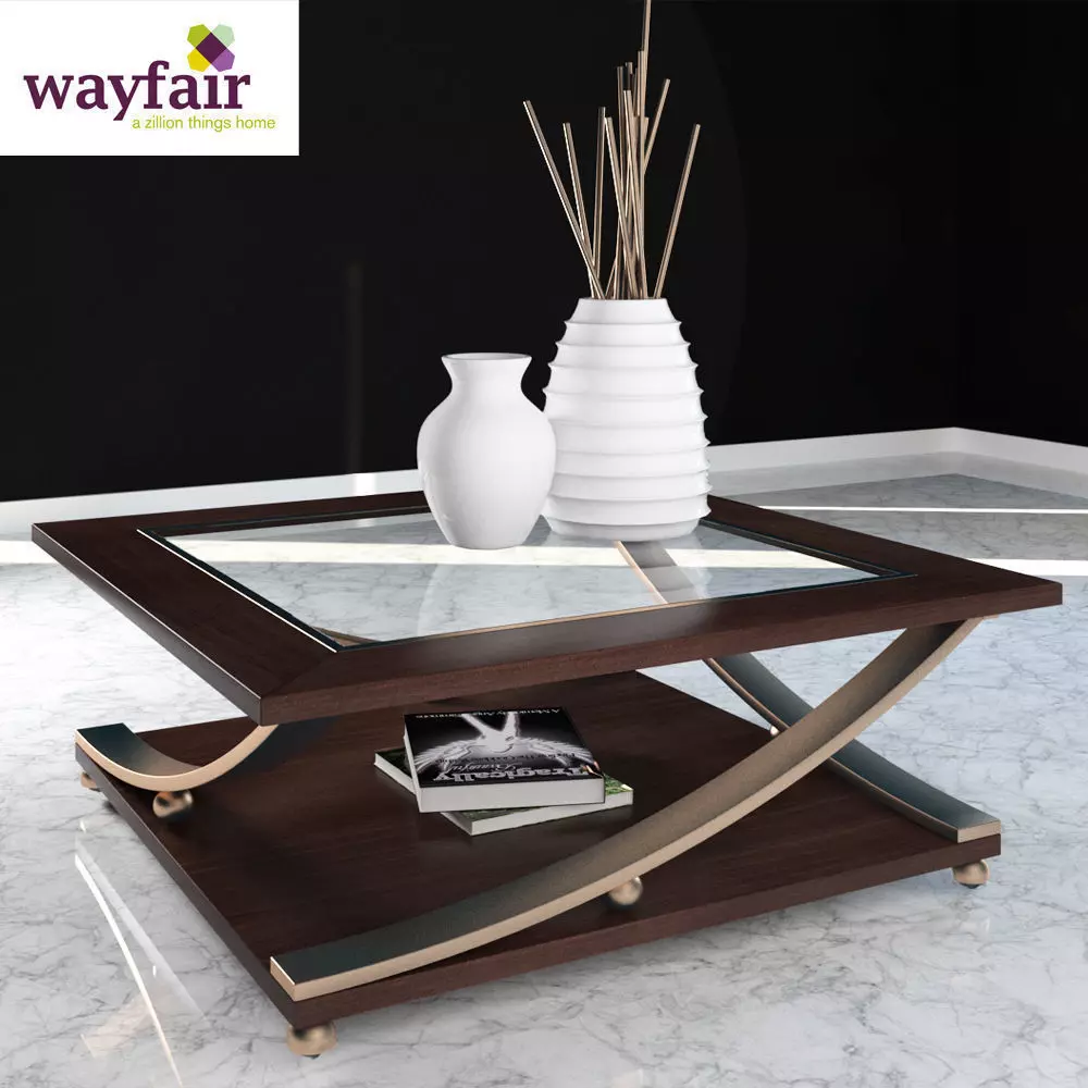 Table coffee with glass top 3D model_0