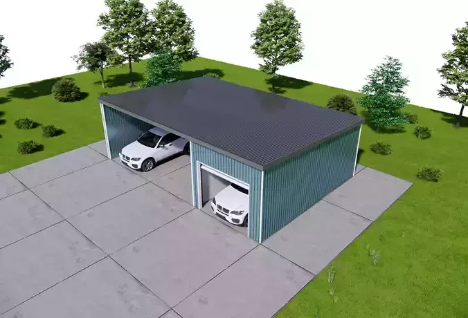 Modern Double Garage with Carport-Metal Shed Storage Building