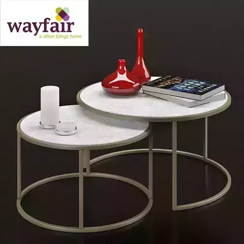 Table two coffee tables with vase on top