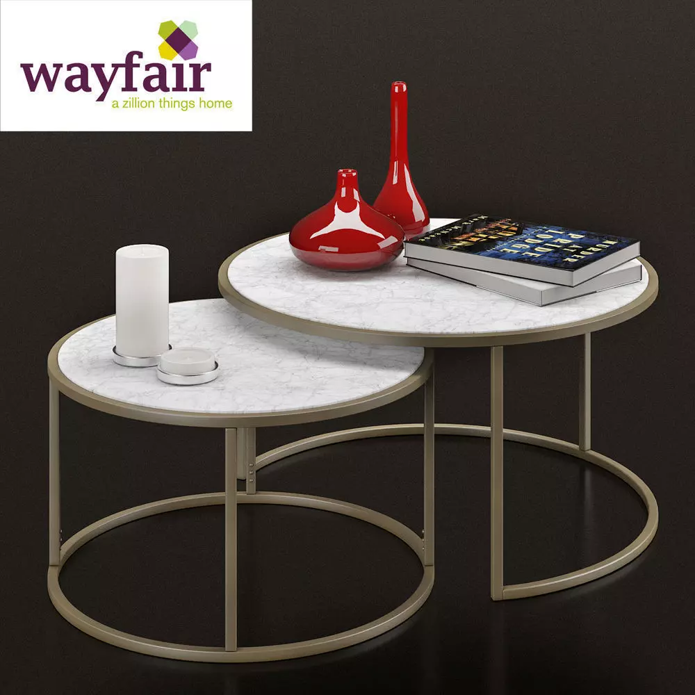 Table two coffee tables with vase on top 3D model_0