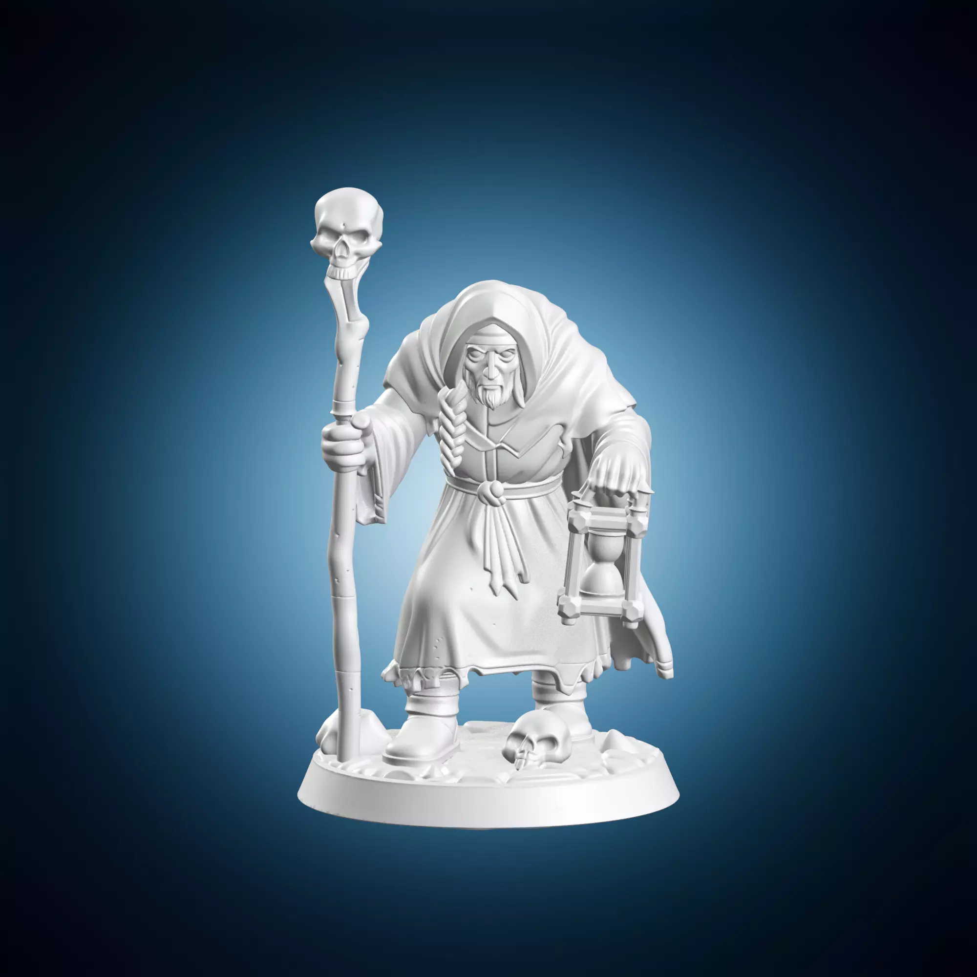 Hooded Wizard with Skull Staff and Lantern 3D print model