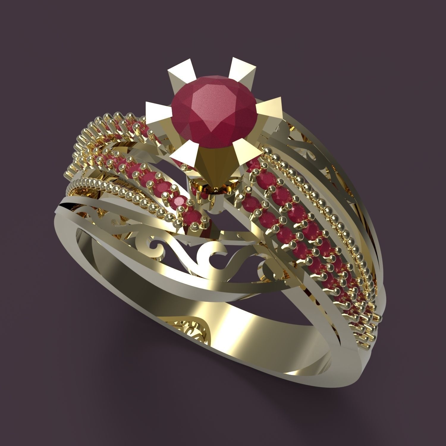 Ring wedding with amethyst stone 3D print model_1