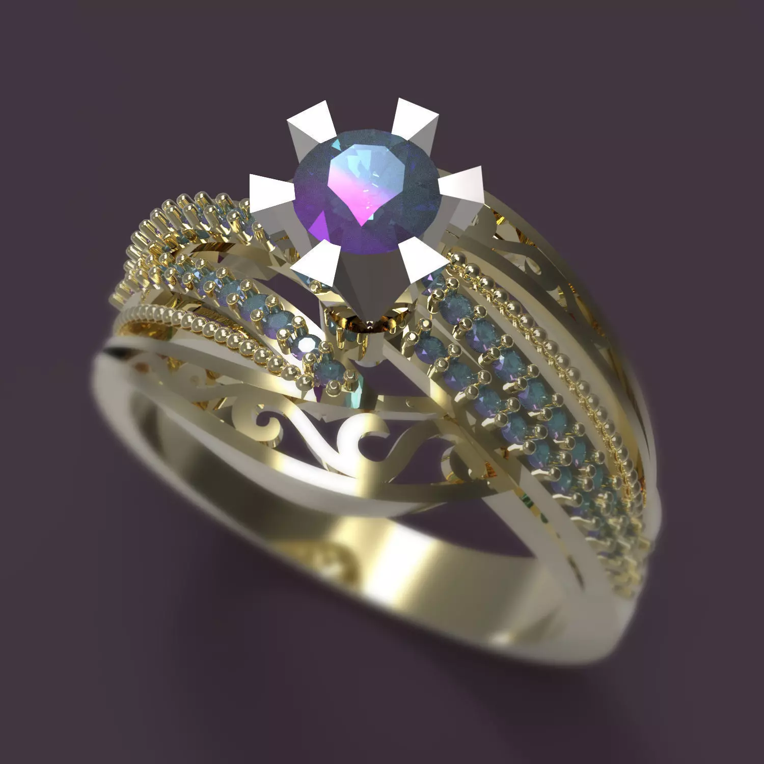 Ring wedding with amethyst stone 3D print model_0