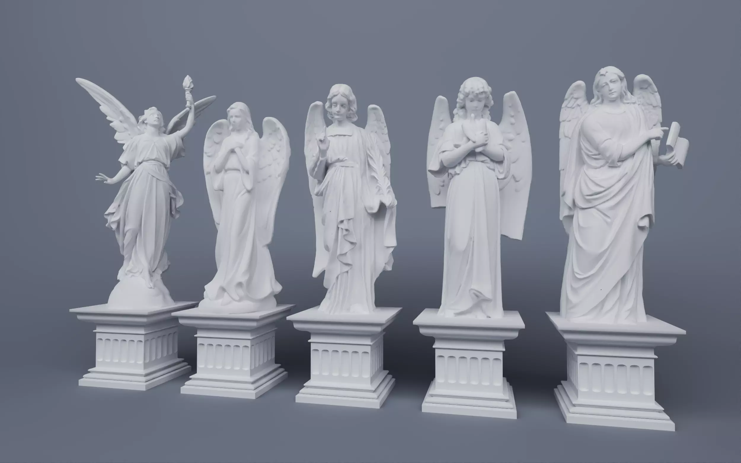 Religious Guardian Angel Sculptures Asset Pack 3D model
