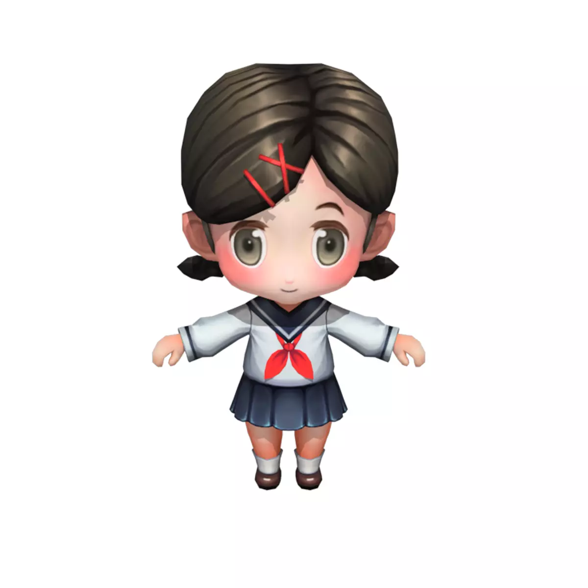 Little girl in red scarf student Low-poly 3D model