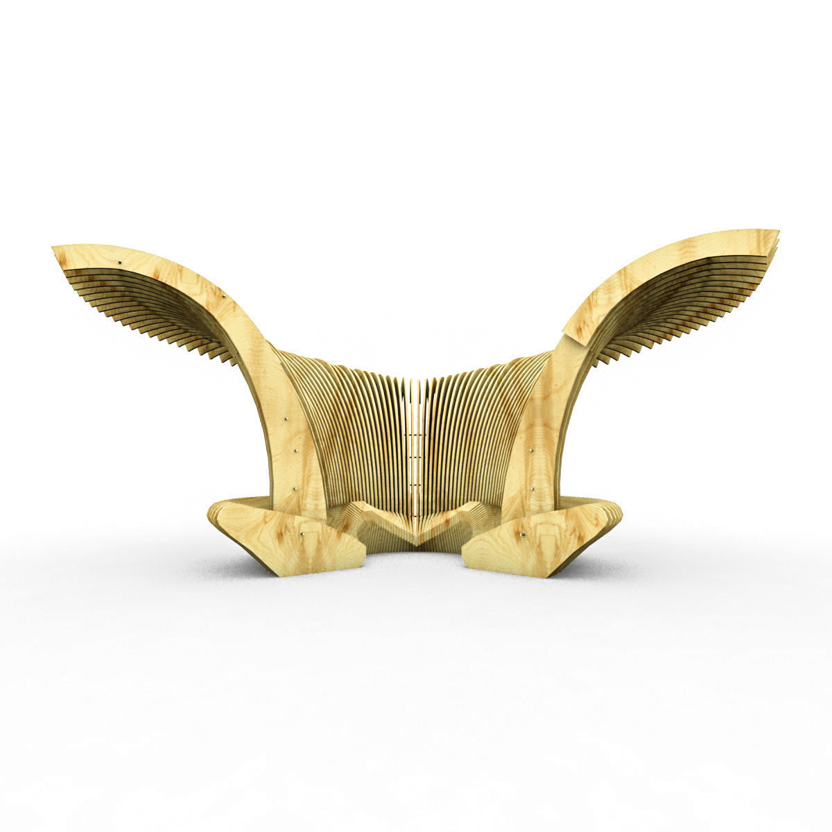 Abstract Park Parametric Wooden Bench Wings 3D Model MAX OBJ 3DS FBX ...