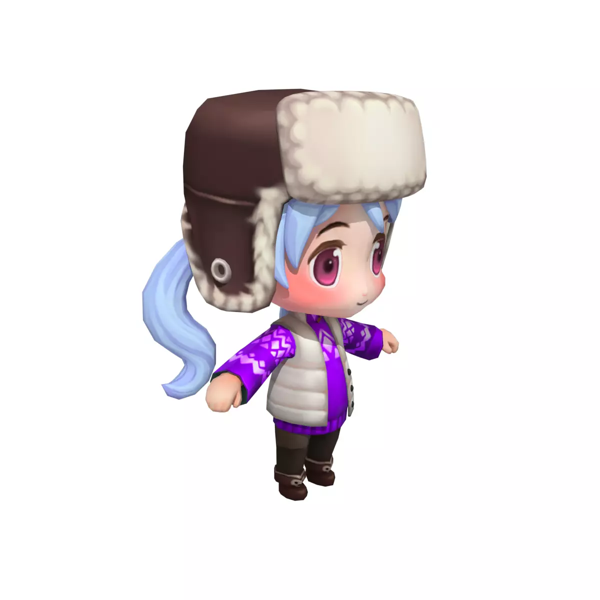 little girl in a mink hat Low-poly 3D model