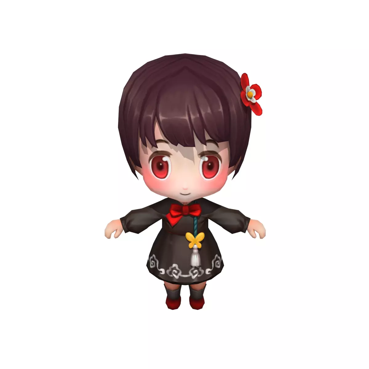 Cartoon little girl in black dress Low-poly 3D model